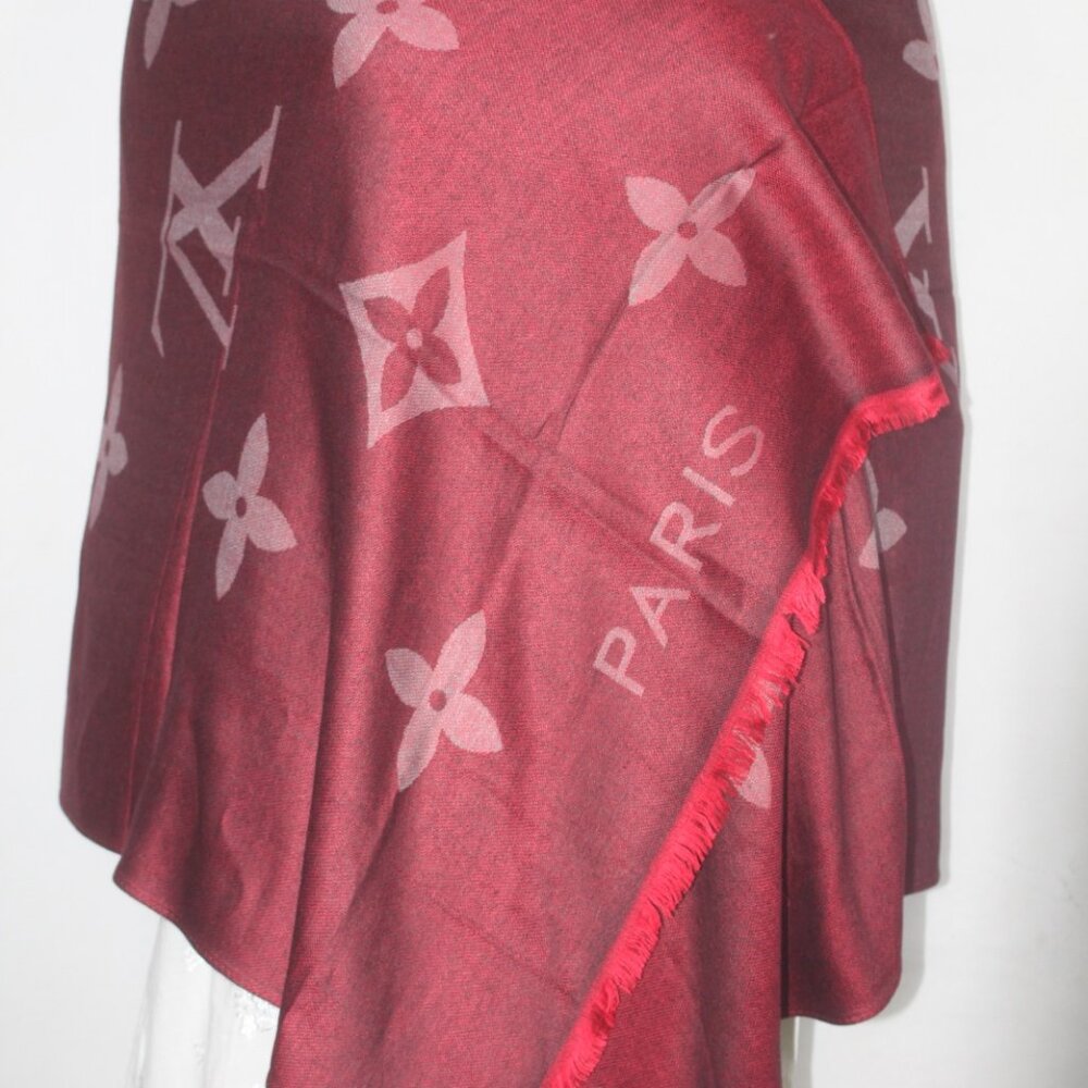 Authentic Louis Vuitton Wrap Scarf 60% Wool 40% Acrylic Stole Shawl Maroon Used. - Picture 5 of 10